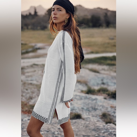 Zara EMBROIDERED TUNIC DRESS. Oyster White. Sizes L, XL. New with Tags. - Picture 3 of 9